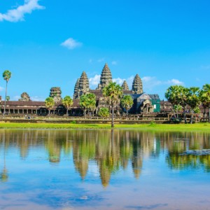 Angkor Wat temple across lake, Siem Reap, Cambodia